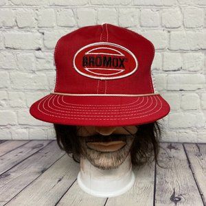 Vintage Farmer Hat Mesh Rope Cap Snapback Red White BROMOX Herbicide Item#1